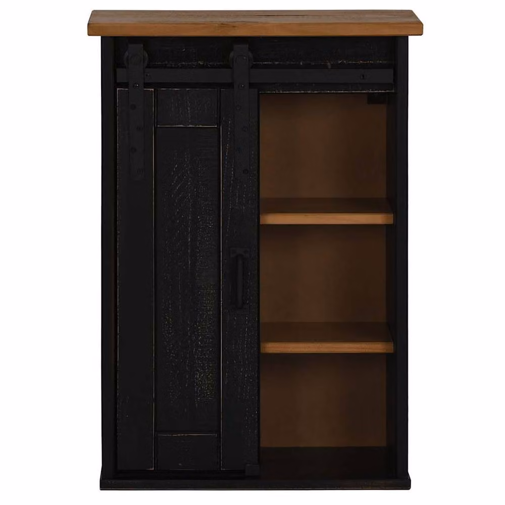 Berkfield Home HALDEN Hanging Cabinet with Sliding Doors in Black Pine, W: 49 cm, D: 22.5 cm, H: 70 cm – 3