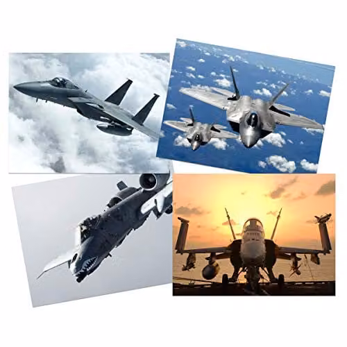 Artery8 Military Fighter Jet Wall Art Poster Pack of 4, Multicolour Paper Prints