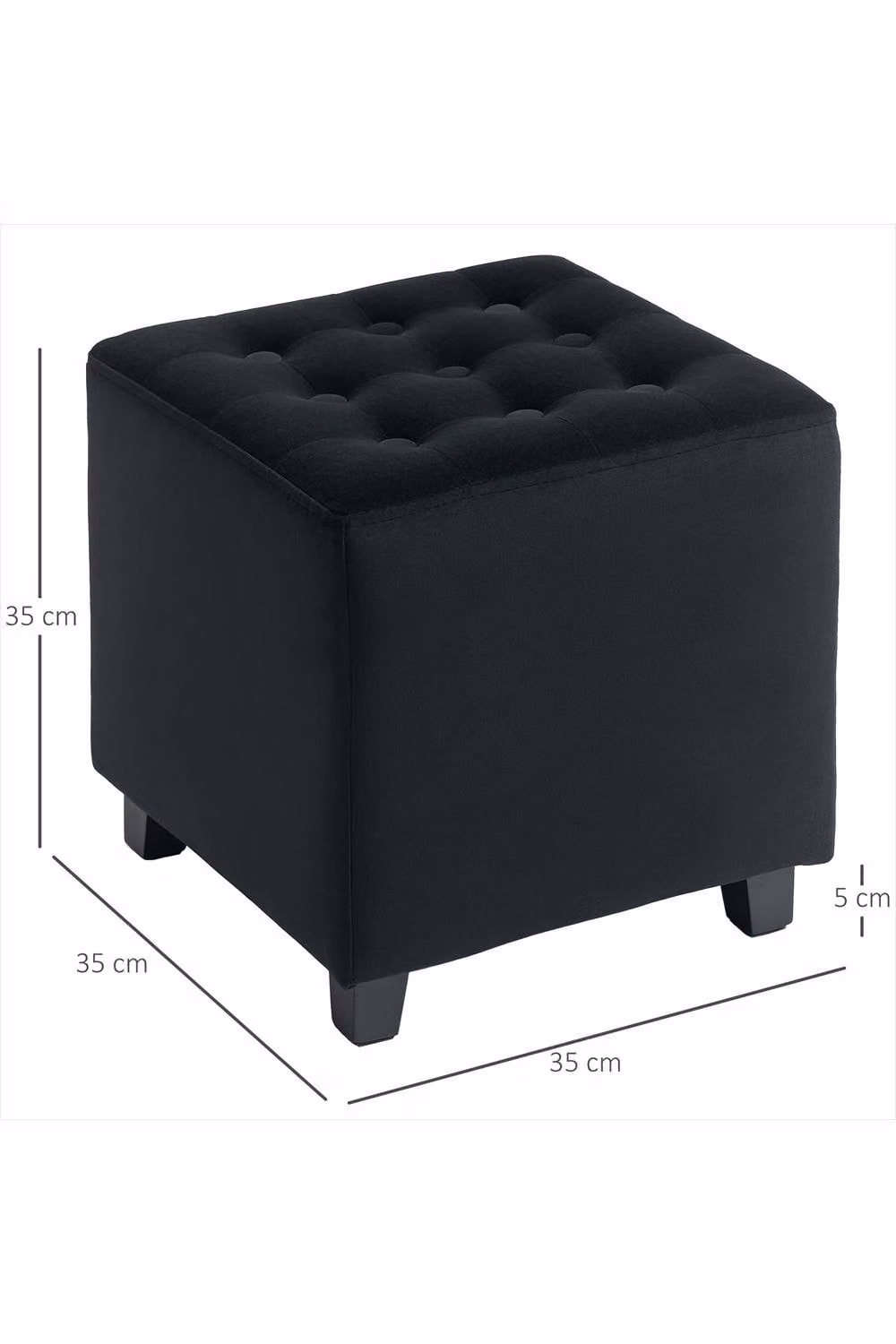 ERGOVEXA Velvet-Feel Square Cube Ottoman in Charcoal Grey and Black, W/D/H: 35 x 35 x 35 cm – 2