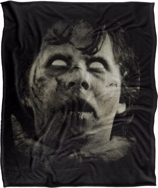 Warner Bros. The Exorcist Regan Large Face Super Soft Fluffy Throw Blanket, Extra Large, Black and Multicolour – 1