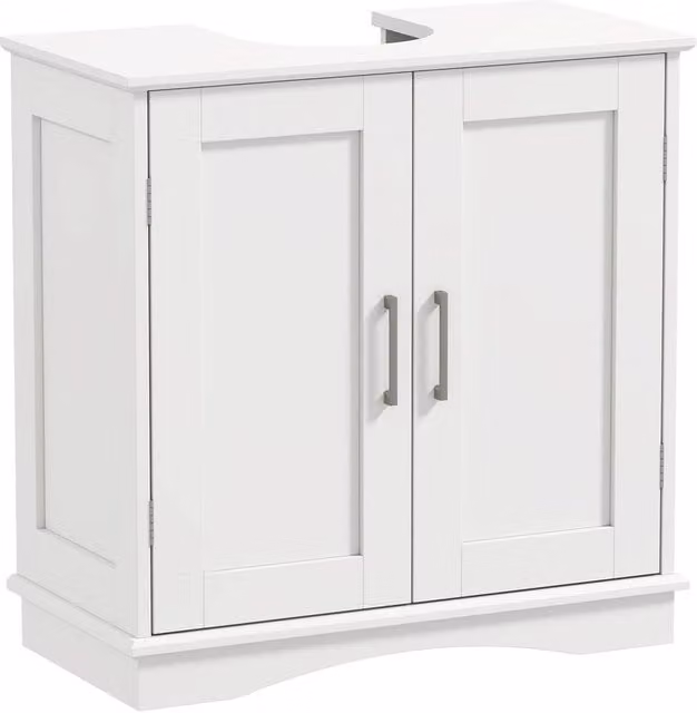 Gymax Modern White Pedestal Sink Bathroom Vanity Cabinet with Hinged Doors and Internal Shelves, Width: 60 cm – 1
