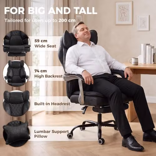 HOMCOM Executive Office Chair with Footrest and Headrest, Black Synthetic Leather – 4