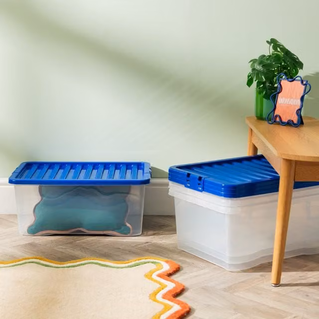 Wham Crystal 45L Storage Box with Stronger Lid Pack of 4, Blue