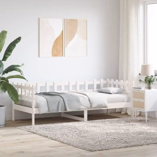 Berkfield Home White Lacquered Solid Pine Wood Day Bed W/D/H: 80 x 200 cm – 1