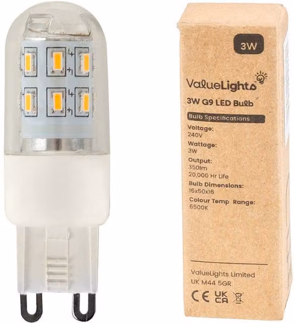 ValueLights 10 Pack G9 Capsule LED Light Bulbs, 3W, 3000K Warm White, 300lm, Clear Plastic