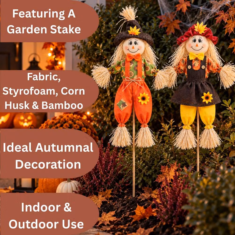 Marco Paul Set of 2 Rustic Multicolour Scarecrow Halloween Decorations, Height: 90 cm – 4
