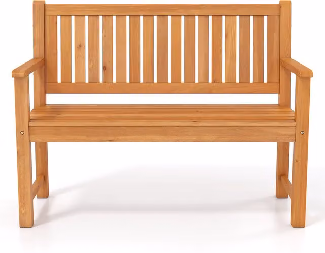 Costway Garden Loveseat Bench with Backrest in Yellow and Brown Wood