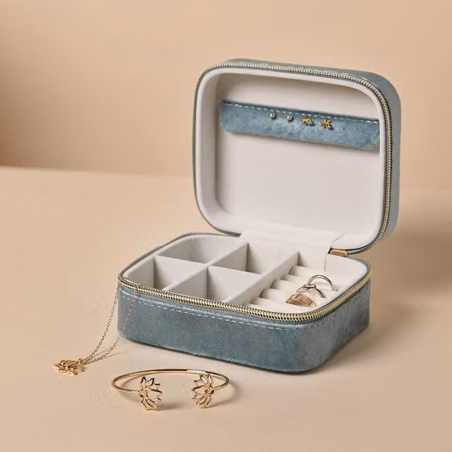 Sophia Classic Velvet Travel Jewellery Box in Petrol Blue – 1