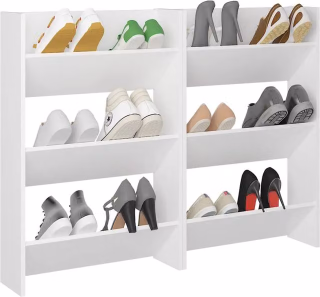 Berkfield Home Wall Mounted Shoe Cabinets, 2 Piece Set in White, W/D/H: 60 x 18 x 90 cm – 1