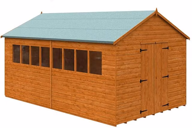 Buttercup Farm XL Workshop 12mm Wood Shed in Burnt Orange and Grey, W: 295 cm, D: 475 cm, H: 268.5 cm – 1