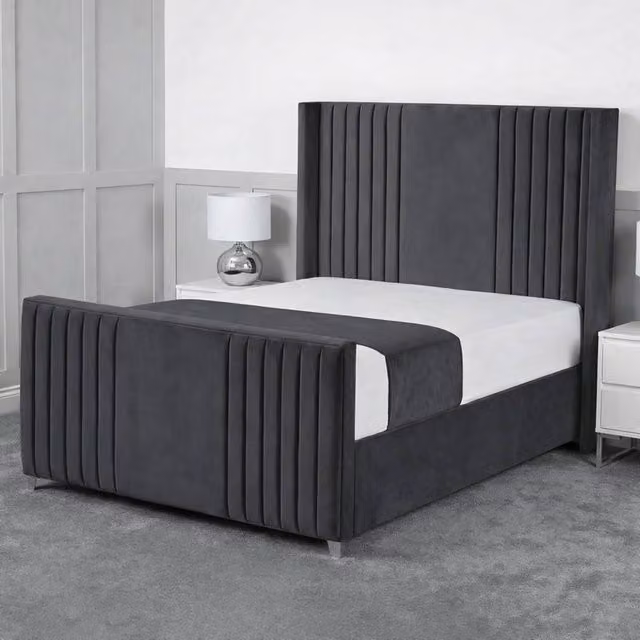 Living Comfort Bedz Emilia Upholstered Velvet Gas Lift Storage Bed in Anthracite Grey, W/D/H: 90 x 200 cm