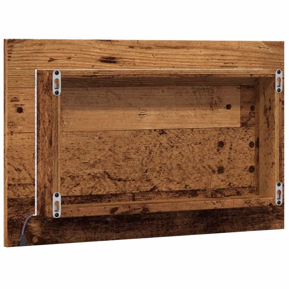 Berkfield Home Durable Bathroom Mirror with LED Light in Old Wood Brown, W/D/H: 60 x 8.5 x 38 cm – 4