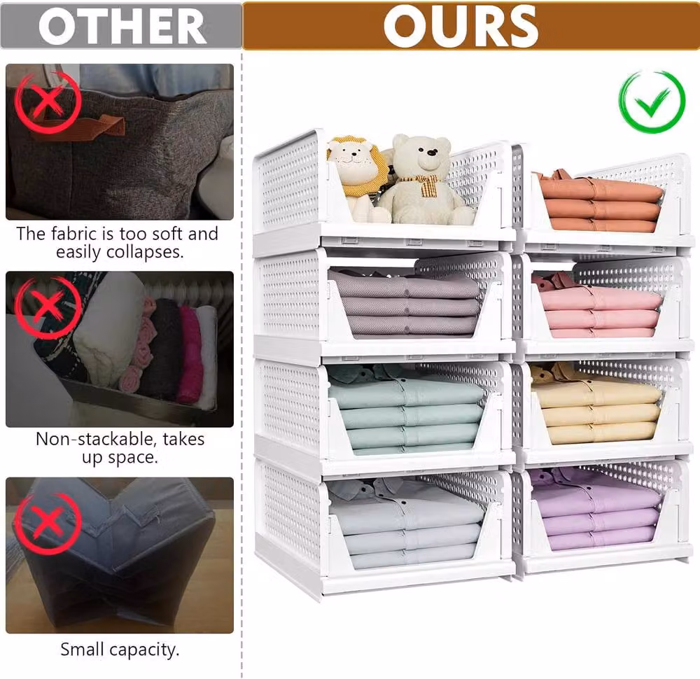 ATEK 5 Pack Foldable and Stackable Wardrobe Storage Organisers in White – 2