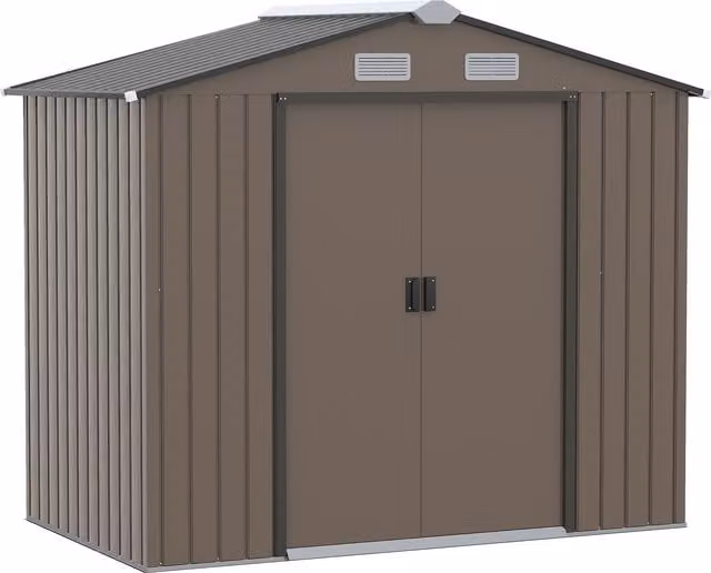 Outsunny Brown Galvanised Steel Pent Garden Storage Shed with Lockable Sliding Door and Side Vents – 1