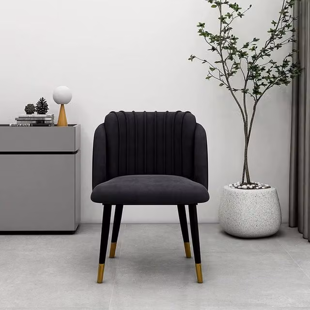 Life Interiors Milano Velvet Dining Chairs Set of 2 in Black with Gold End Caps