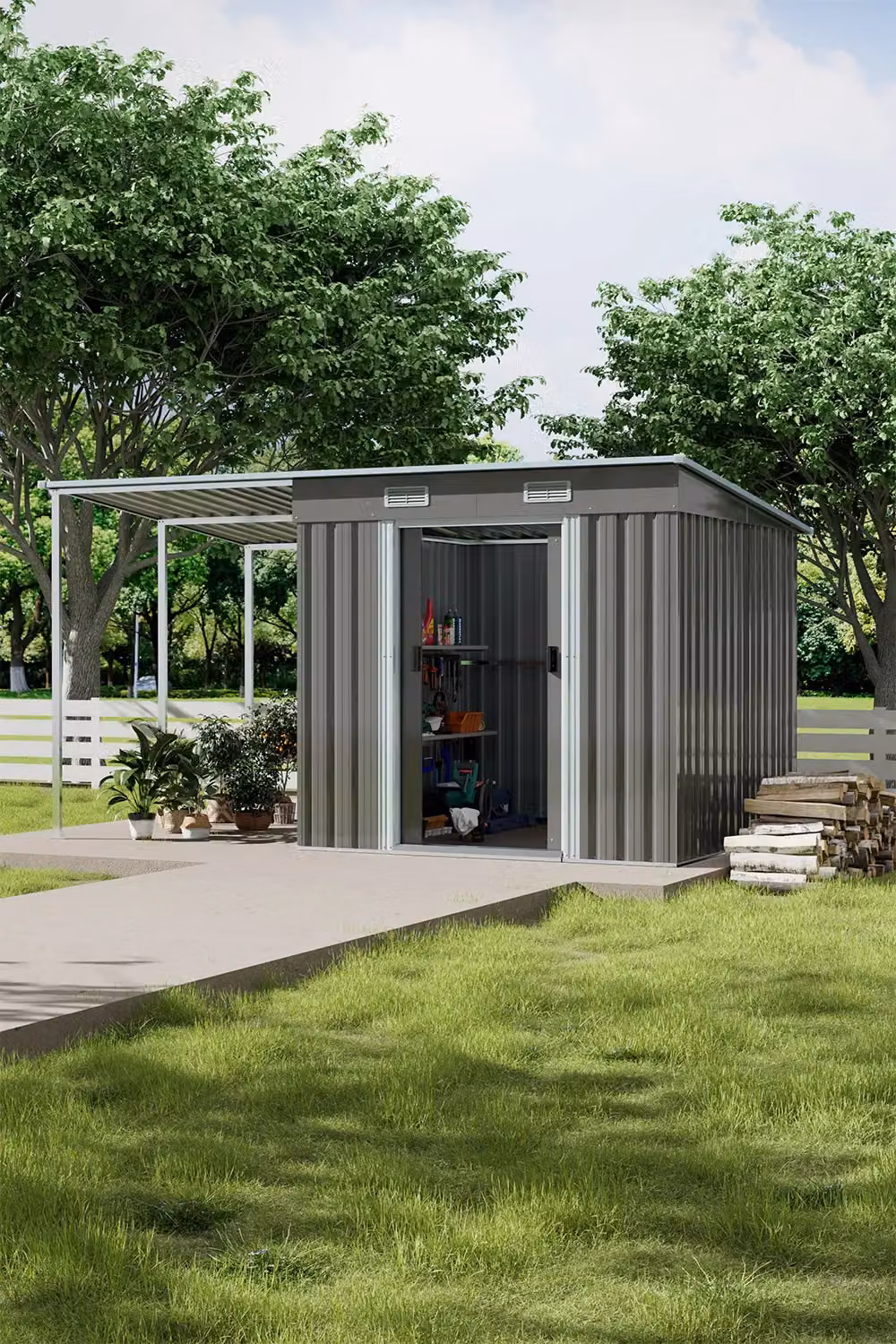 Living and Home Metal Outdoor Garden Tool Storage Lean-to Shed in Dark Grey, W/D/H: 195 x 49 x 184 cm – 2