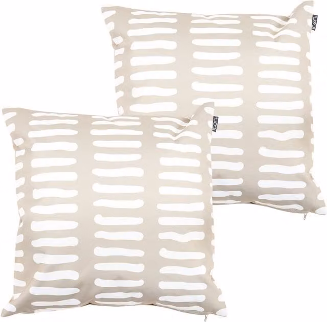 ICON Set of 2 Square Striped Mark Making Outdoor Cushions in Beige and Yellow