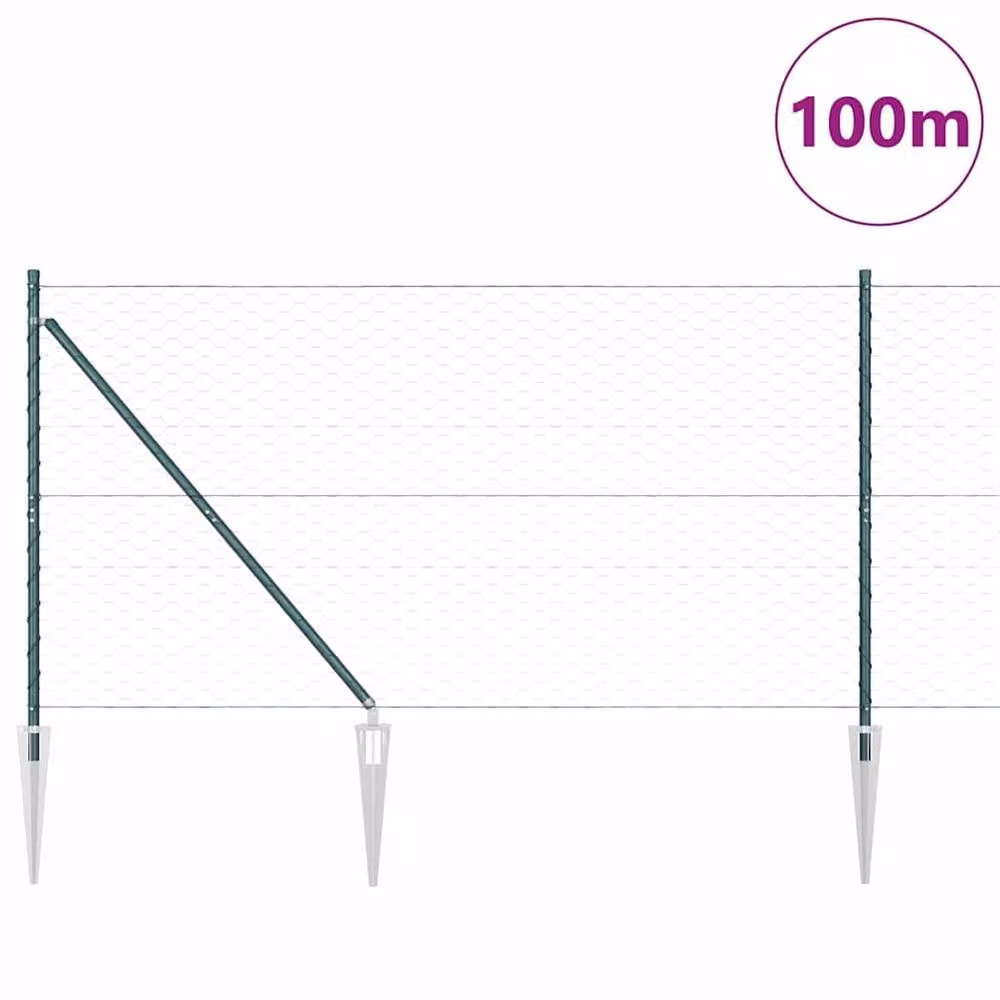 Berkfield Home Green Powder-Coated Steel Hexagon Round Wire Fence, 1.4m x 100m – 2