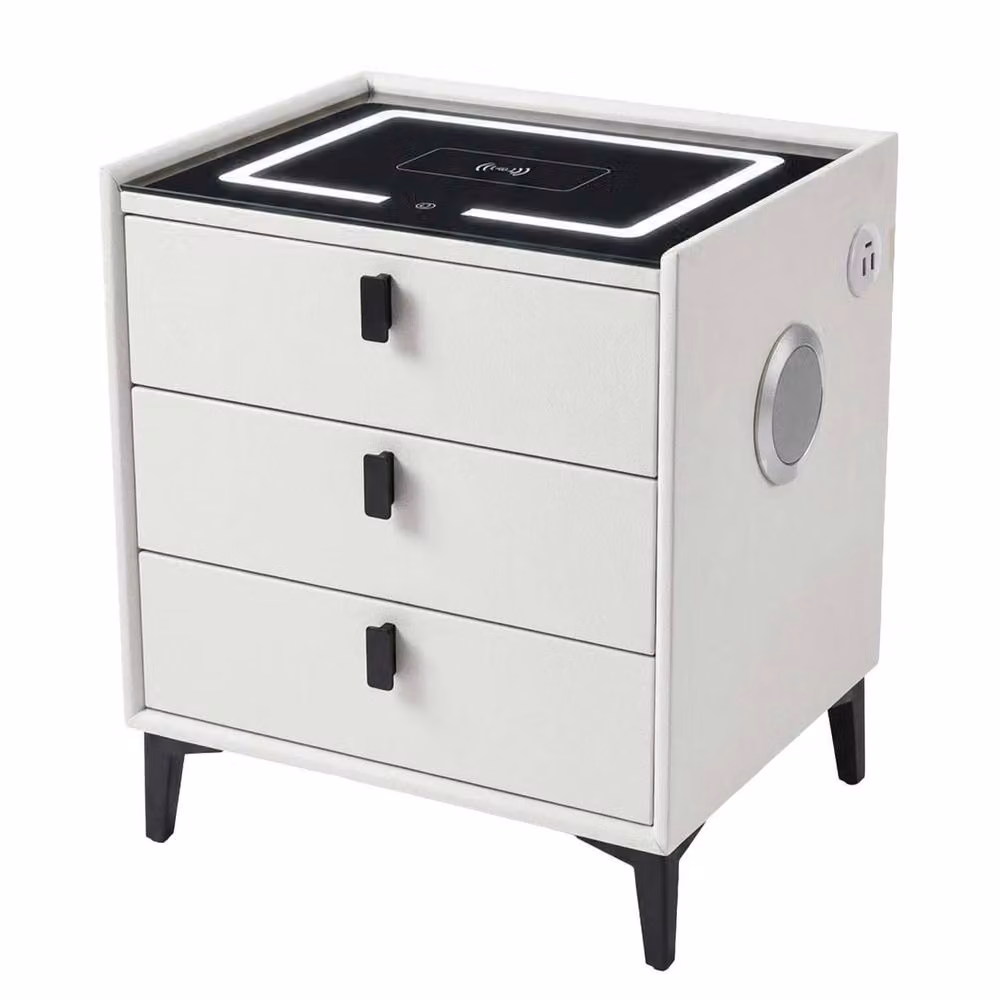 MN Furniture Modern Bedside Table with Integrated LED Lighting in White and Grey – 2