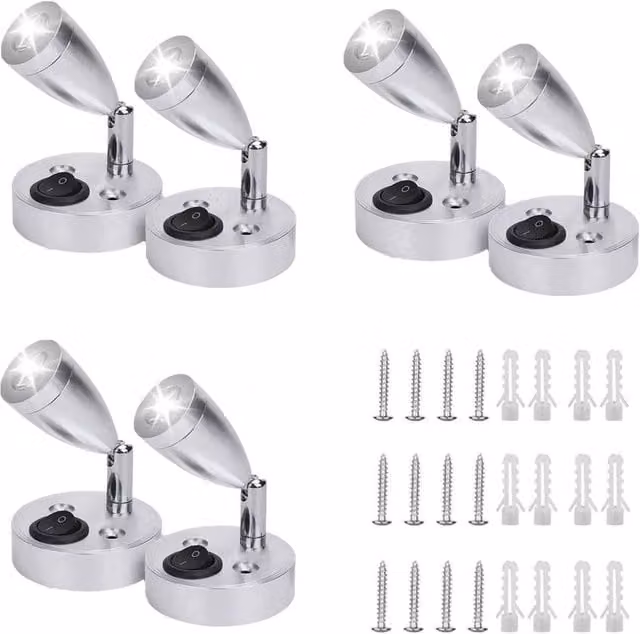 SPETLEK 6 Pack 12V LED Interior Spot Reading Lights in Silver – 1