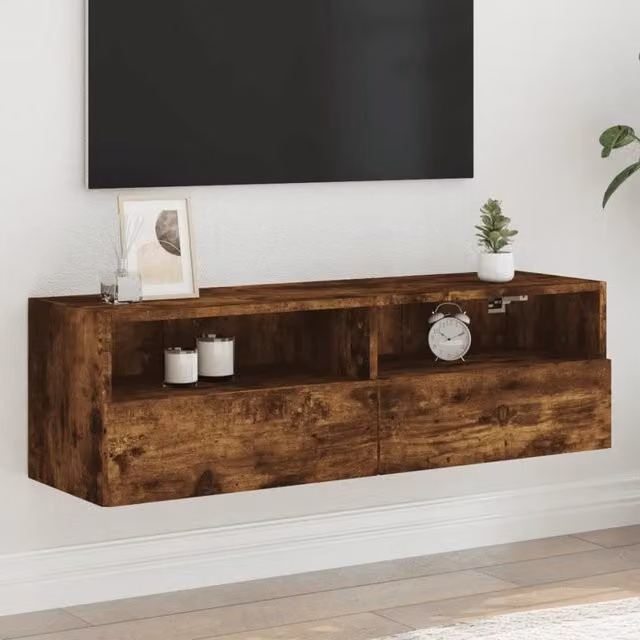 Berkfield Home Smoked Oak Wall Mounted TV Cabinet in Brown, W/D/H: 100 x 30 x 30 cm – 1