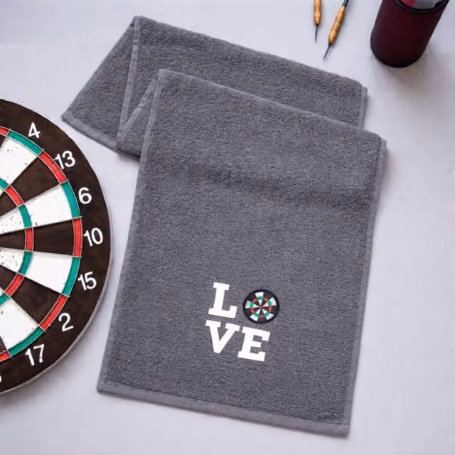 Duncan Stewart Love Sports Darts Towel in Grey