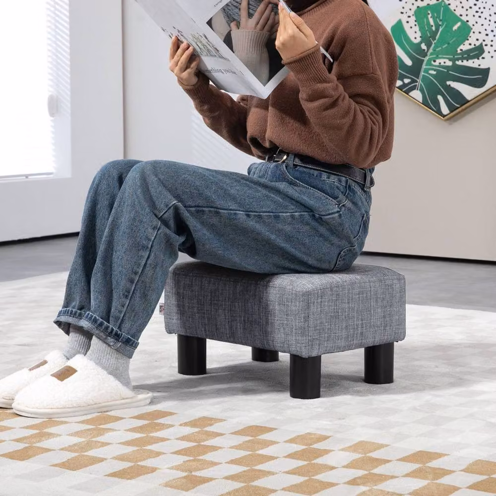 Wyld Haus Nekael Grey Linen Look Rectangular Compact Footstool – 6