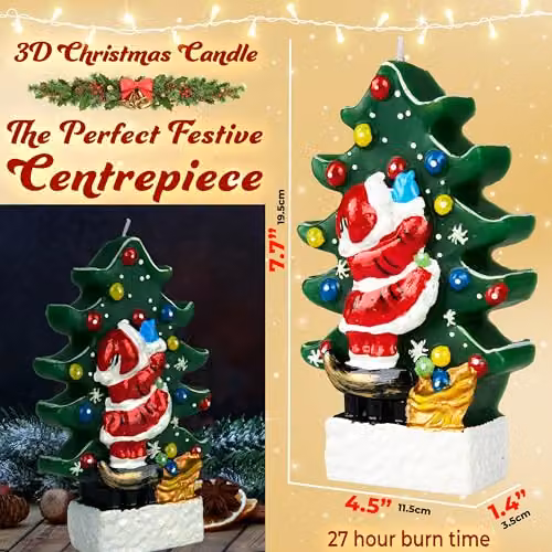 Deco Express Christmas Santa and Christmas Tree Festive Candle in Multicolour and Green, W/D/H: 19.5 x 11.5 x 11.5 cm – 2