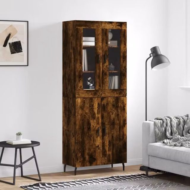 Berkfield Home Smoked Oak Highboard in Brown, W/D/H: 69.5 x 34 x 180 cm – 1