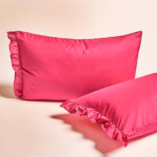 OHS Pink Frill Edge Breathable Duvet Cover and Pillowcase Set