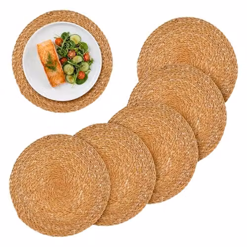 Argon Tableware Round Woven Typha Placemats, Set of 6, Brown, Diameter: 30 cm – 1