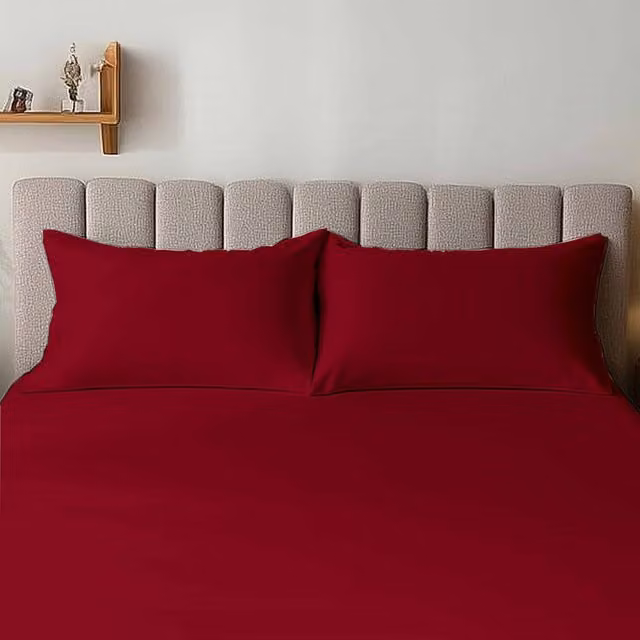 Snug City Red Microfibre Soft Touch Plain Dyed Housewife Pillowcase Pair