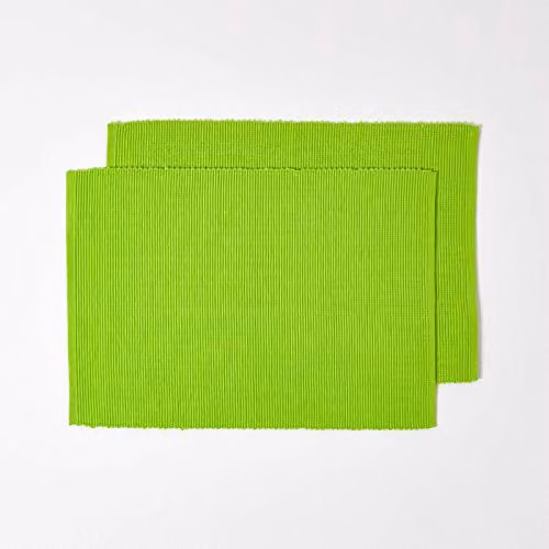 Homescapes Non-Slip Cotton Placemats, Set of 2, Green, W: 50 cm, D: 33 cm