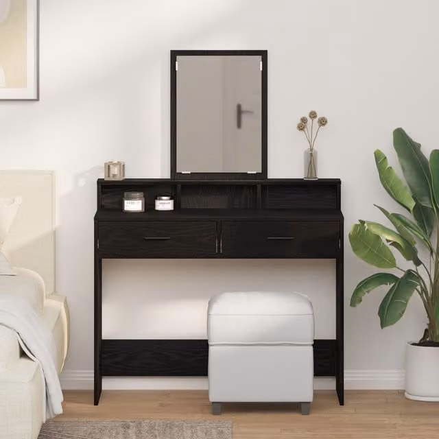 Berkfield Home Black Oak Dressing Table with Drawers W/D/H: 100 x 41 x 140 cm