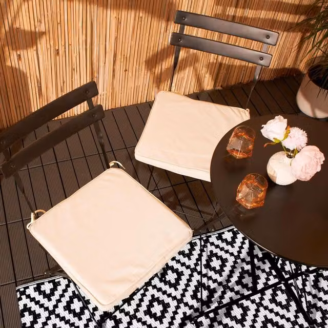 OHS Pack of 4 Beige Memory Foam Square Outdoor Garden Seat Cushion Pads with Ties, W/D/H: 40 x 40 x 4 cm