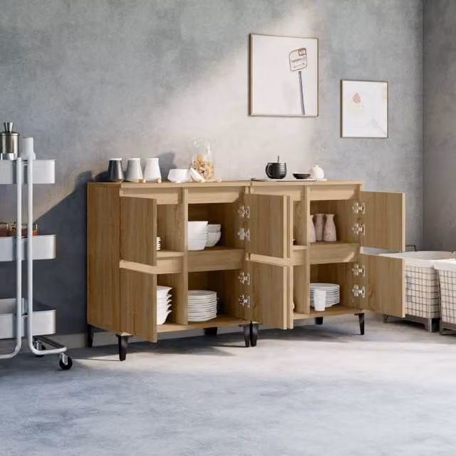 Berkfield Home Set of 2 Modern Sonoma Oak Sideboards in Brown, W/D/H: 60 x 35 x 70 cm – 1
