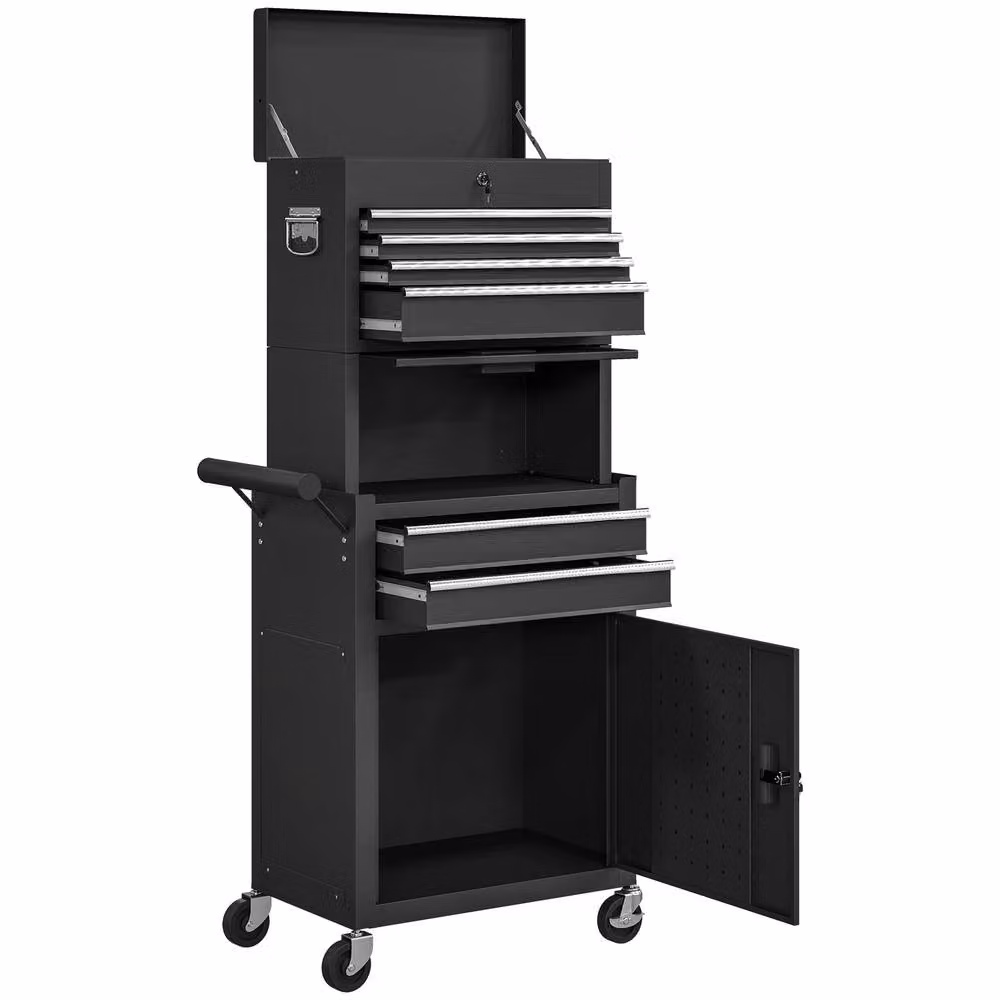 STILVORA Black Steel Tool Chest with Lockable Drawers, Cupboards and Pegboard, W/D/H: 131 x 60.5 x 3.0 cm – 4