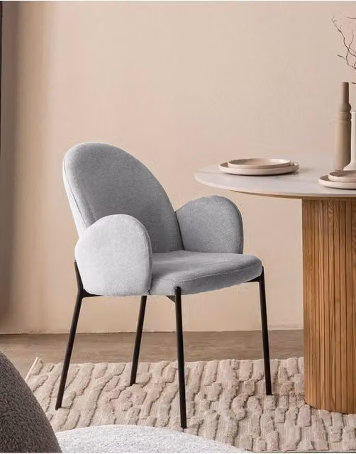 Living and Home Set of 2 Grey Upholstered Dining Chairs with Armrests