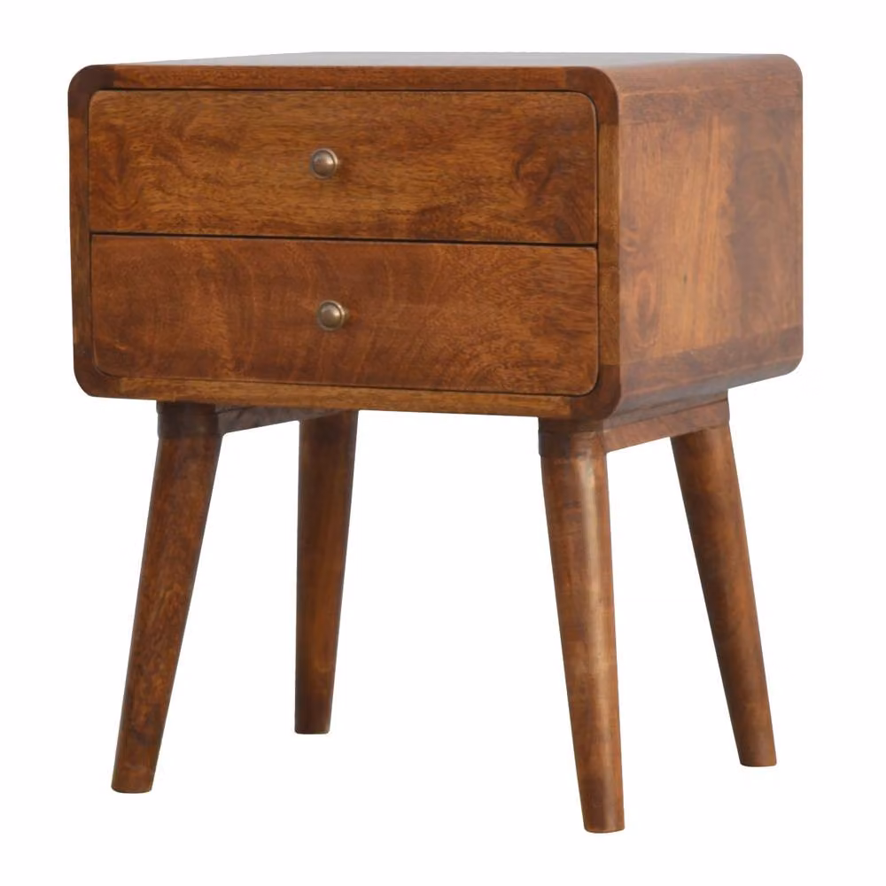 Direct Wicker Chestnut Curved Bedside Table with 2 Drawers in Dark Brown, W/D/H: 45.0 x 35.0 x 55.0 cm – 2