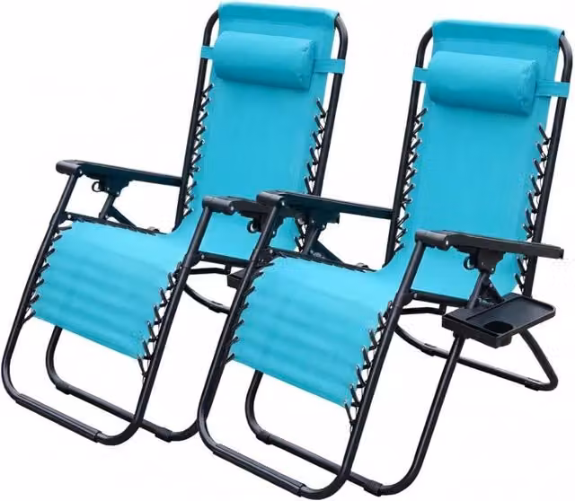 Alivio Zero Gravity Sun Lounger with Adjustable Headrest and Cup Holders in Lake Blue