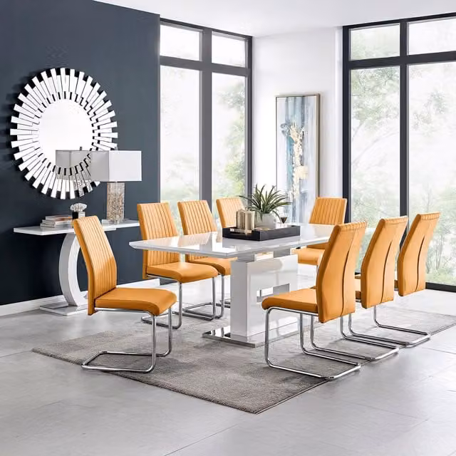 FurnitureboxUK Arezzo Large Extending Rectangular Dining Table with 8 Lorenzo Chairs in Yellow