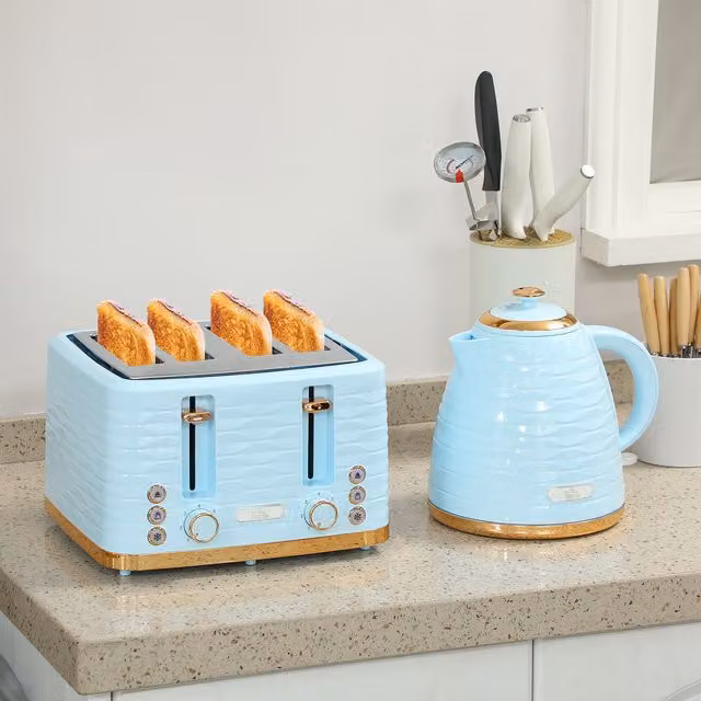 HOMCOM Kettle and Toaster Set in Light Blue with 1.7L Capacity