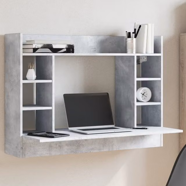 Berkfield Home Wall-Mounted Writing Desk in Concrete Grey, W: 105 cm, D: 48 cm, H: 75 cm – 1