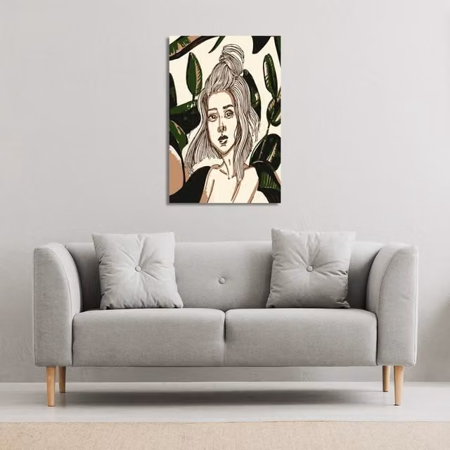 Benjamin Tate Design LTD Young Woman in Tropical Leaves Canvas Print, Multicolour/Green, W: 41 cm, H: 61 cm