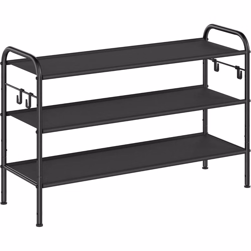 The Bazaarist 3 Tier Closet Shoe Rack with Adjustable Fabric Shelves in Black – 2