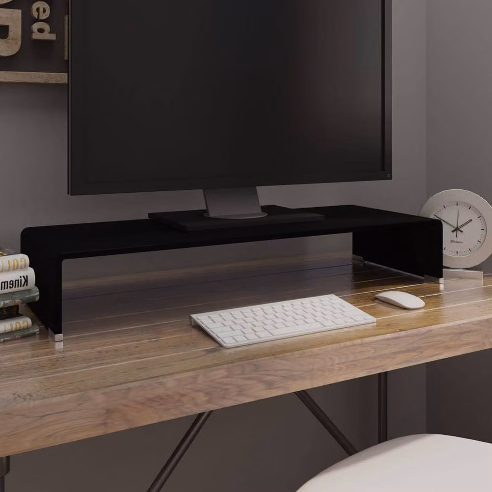 Berkfield Home Black Glass TV Stand and Monitor Riser, W/D/H: 80 x 30 x 13 cm – 2