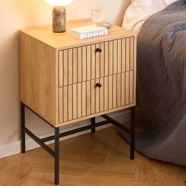 Furniture To Go Albany Modern Oak Bedside Table in Brown and Black