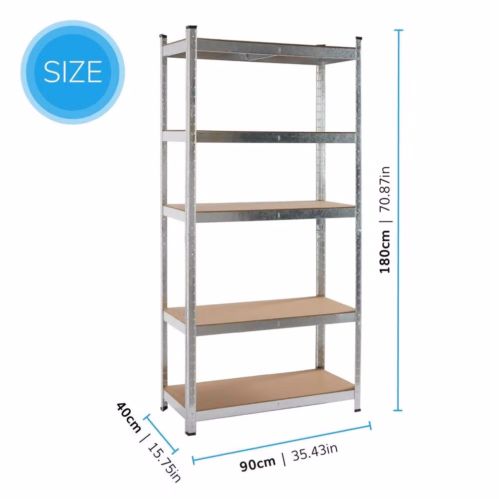FLAVORA Heavy Duty 5-Tier Boltless Garage Shelving in Silver, W/D/H: 50 x 50 x 180 cm – 2