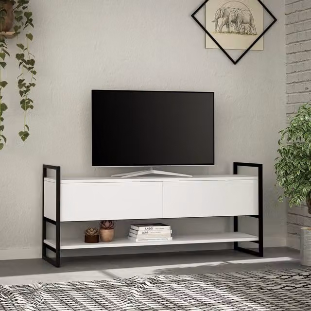 Decortie Modern White Metal TV Stand for your Living Room