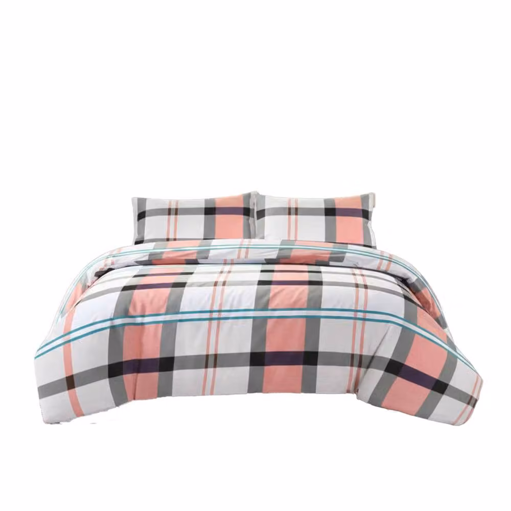 Snug City Pink Tartan Check Duvet Cover and Pillowcase Set in Polycotton Linen, Double – 2